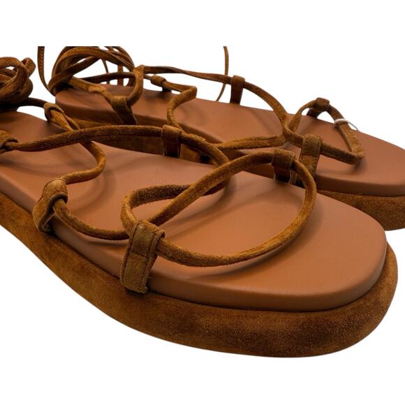 KHAITE Alba Brown Suede Leather Trimmed Strappy Tie Up Ankle Sandals Size 37 - Picture 3 of 15